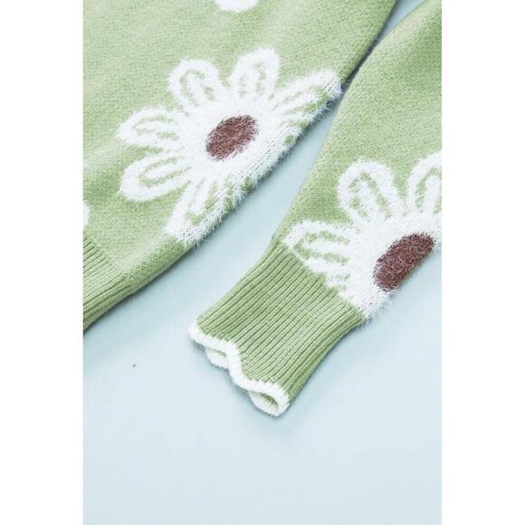 Women's Oversized V Neck Fuzzy Sweaters Light Green Loose Long Sleeve Top - Picture 8 of 9